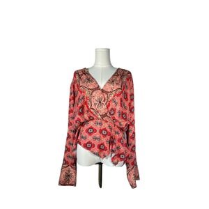 Free People NWT Hibiscus Falling For You Blouse Boho Wrap‎ Top Size M